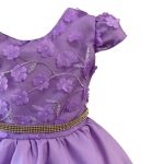 Vestido Juvenil Lilás Com Aplicações De Flores Elegante 