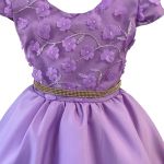 Vestido Juvenil Lilás Com Aplicações De Flores Elegante 