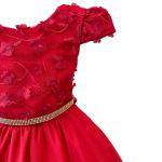 Vestido Juvenil Vermelho Com Aplicações De Flores Elegante 
