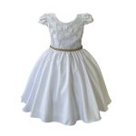 Vestido Juvenil Branco Com Aplicações De Flores Elegante 