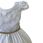 Vestido Juvenil Branco Com Aplicações De Flores Elegante 