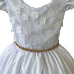 Vestido Juvenil Branco Com Aplicações De Flores Elegante 