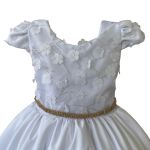 Vestido Juvenil Branco Com Aplicações De Flores Elegante 
