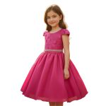 Vestido Juvenil Pink Com Aplicações De Flores Elegante 