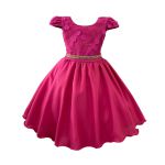 Vestido Juvenil Pink Com Aplicações De Flores Elegante 