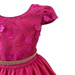 Vestido Juvenil Pink Com Aplicações De Flores Elegante 