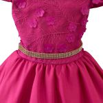 Vestido Juvenil Pink Com Aplicações De Flores Elegante 