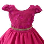 Vestido Juvenil Pink Com Aplicações De Flores Elegante 