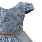 Vestido Juvenil Azul Bebe Com Aplicações De Flores Elegante 