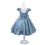 Vestido Juvenil Azul Bebe Com Aplicações De Flores Elegante 