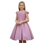 Vestido Juvenil Rose Com Aplicações De Flores Elegante 