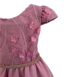Vestido Juvenil Rose Com Aplicações De Flores Elegante 