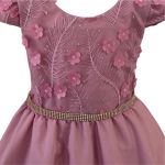 Vestido Juvenil Rose Com Aplicações De Flores Elegante 