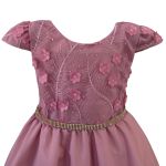 Vestido Juvenil Rose Com Aplicações De Flores Elegante 