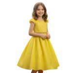 Vestido Juvenil Amarelo Com Aplicações De Flores Elegante 