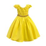 Vestido Juvenil Amarelo Com Aplicações De Flores Elegante 