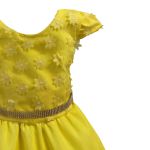 Vestido Juvenil Amarelo Com Aplicações De Flores Elegante 