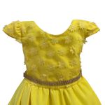 Vestido Juvenil Amarelo Com Aplicações De Flores Elegante 