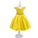 Vestido Juvenil Amarelo Com Aplicações De Flores Elegante 