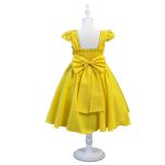 Vestido Juvenil Amarelo Com Aplicações De Flores Elegante 