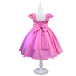 Vestido Juvenil Rosa Com Aplicações De Flores Elegante