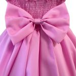 Vestido Juvenil Rosa Com Aplicações De Flores Elegante