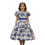 Vestido Infantil Flora Azul Estampado Flores Passarinho Primavera
