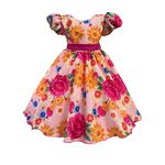 Vestido Infantil Flora Rosa Estampado Flores Passarinho Primavera 
