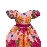 Vestido Infantil Flora Rosa Estampado Flores Passarinho Primavera 