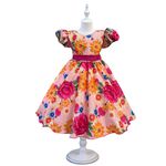 Vestido Infantil Flora Rosa Estampado Flores Passarinho Primavera 