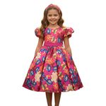 Vestido Infantil Flora Pink Estampado Flores Passarinho Primavera 
