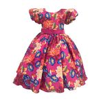 Vestido Infantil Flora Pink Estampado Flores Passarinho Primavera 