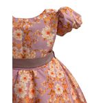 Vestido Infantil Flora Laranja Estampado Flores Passarinho Primavera 