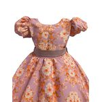 Vestido Infantil Flora Laranja Estampado Flores Passarinho Primavera 