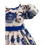 Vestido Infantil Flora Azul Estampado Flores Passarinho Primavera