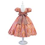 Vestido Infantil Flora Laranja Estampado Flores Passarinho Primavera 