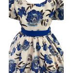 Vestido Infantil Flora Azul Estampado Flores Passarinho Primavera