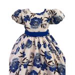 Vestido Infantil Flora Azul Estampado Flores Passarinho Primavera