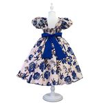 Vestido Infantil Flora Azul Estampado Flores Passarinho Primavera