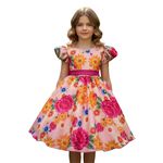 Vestido Infantil Flora Rosa Estampado Flores Passarinho Primavera 