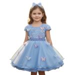 Vestido De Festa Azul Luxo Jardim Encantado Borboletas 