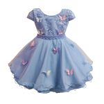 Vestido De Festa Azul Luxo Jardim Encantado Borboletas 