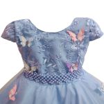 Vestido De Festa Azul Luxo Jardim Encantado Borboletas 