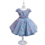 Vestido De Festa Azul Luxo Jardim Encantado Borboletas 