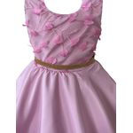 Vestido Infantil Rosa Curto Elegante Com Aplique Flores + Tiara 
