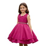 Vestido Infantil Pink Curto Elegante Com Aplique Flores + Tiara 