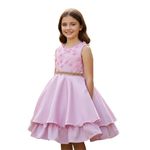 Vestido Infantil Rosa Curto Elegante Com Aplique Flores + Tiara 