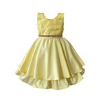 Vestido Infantil Amarelo Curto Elegante Com Aplique Flores + Tiara
