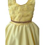 Vestido Infantil Amarelo Curto Elegante Com Aplique Flores + Tiara