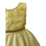 Vestido Infantil Amarelo Curto Elegante Com Aplique Flores + Tiara